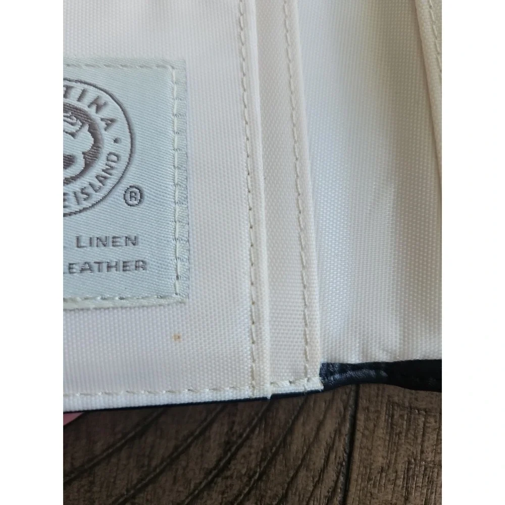Spartina 449 Wallet Black Cream Rhett Yacht Club Geometric Linen Leather Coastal - Picture 12 of 16